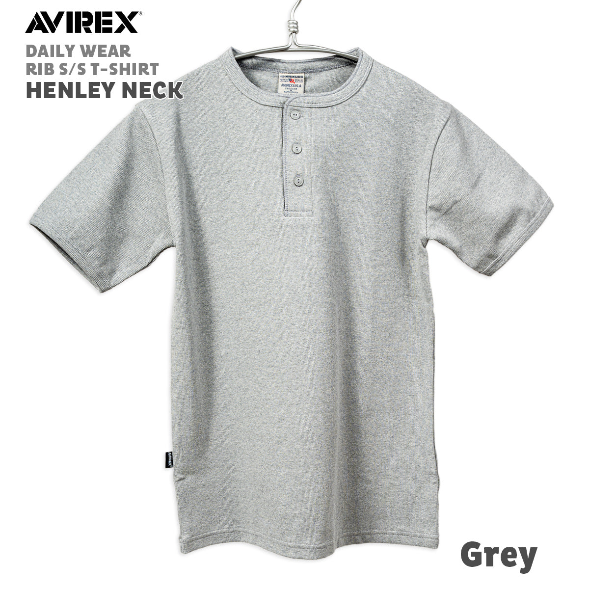 AVIREX アヴィレックス ヘンリーネック Tシャツ DAILY S/S RIB HENLEY NECK T-SHIRT 半袖 無地 デイリー