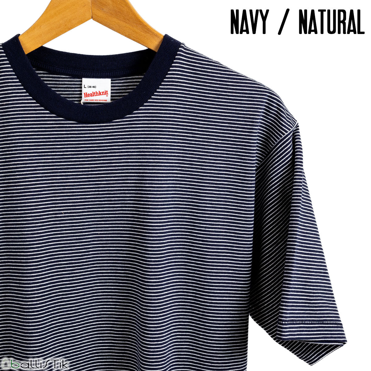 Healthknit ヘルスニット  抗菌 防臭 ボーダー 半袖Tシャツ Narrow Border Jersey Crewneck S/S 51013