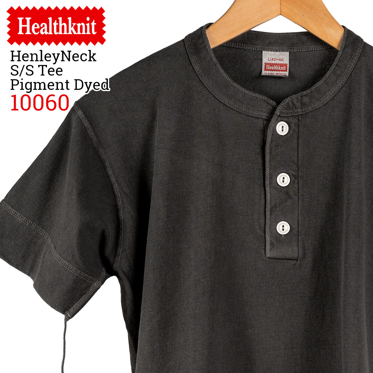 Healthknit ヘルスニット ヘンリーネック 半袖Tシャツ ピグメントダイ Henley Neck S/S Tee 10060