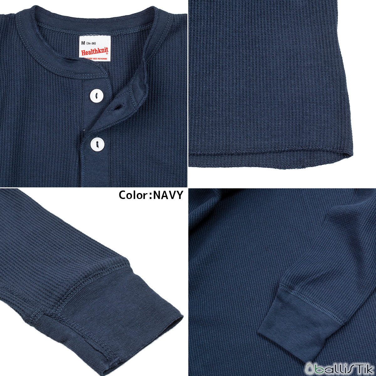 Healthknit ヘルスニット ヘンリーネック ワッフル 長袖Tシャツ Basic Waffle Henleyneck L/S  601L