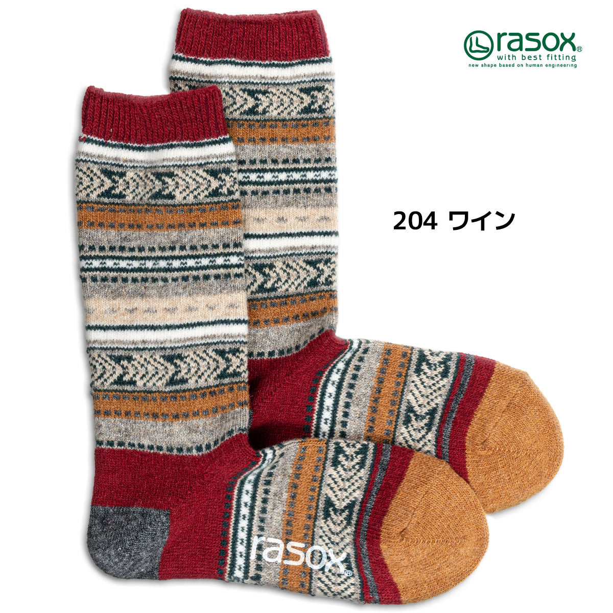 rasox ラソックス ウールソックス 靴下 ジャカードウールクルー