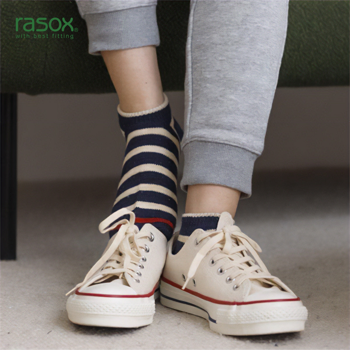 rasox ラソックス スニーカーソックス 靴下 コットンネップボーダースニーカー