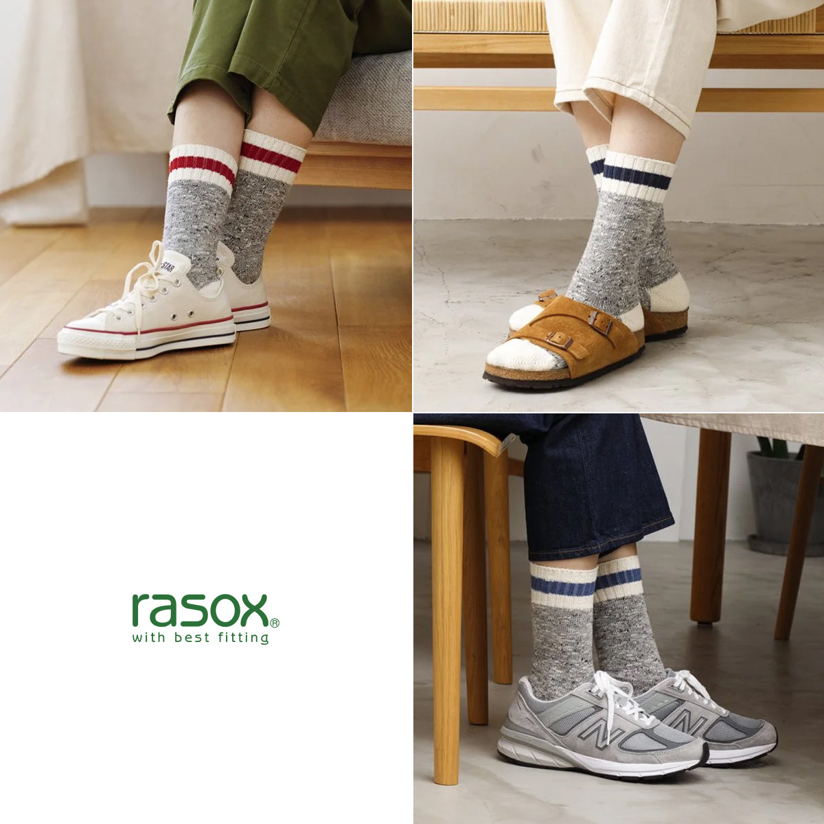 rasox ラソックス クルーソックス 靴下 スラブラインクルー