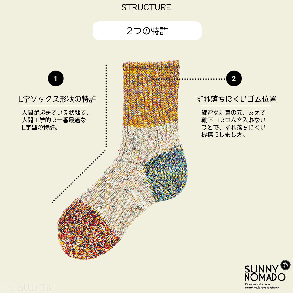 SUNNY NOMADO/サニーノマド/スニーカーソックス/Old School Hemp Socks/靴下説明4