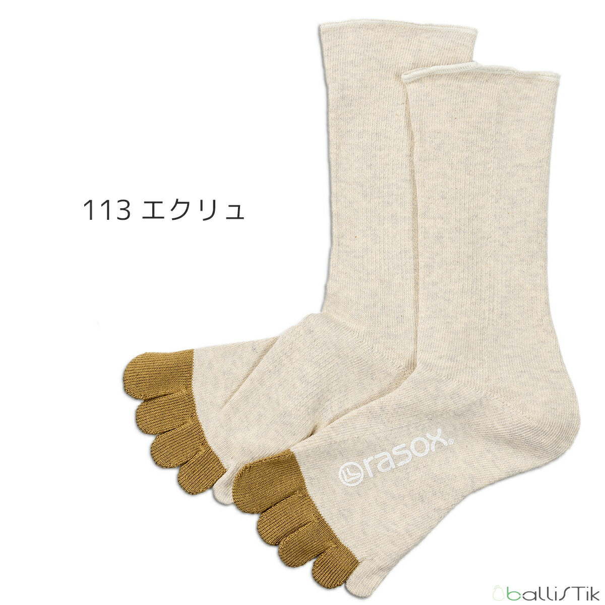 rasox/ラソックス/靴下/クルーソックス/五本指ソックス/FFコットンクルー/113エクリュ