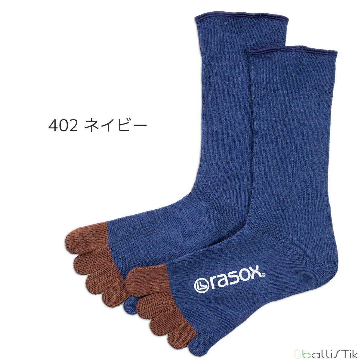 rasox/ラソックス/靴下/クルーソックス/五本指ソックス/FFコットンクルー/402ネイビー