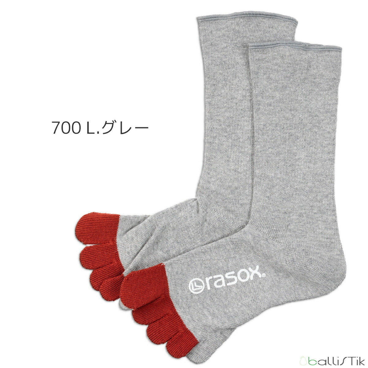 rasox/ラソックス/靴下/クルーソックス/五本指ソックス/FFコットンクルー/700L.グレー