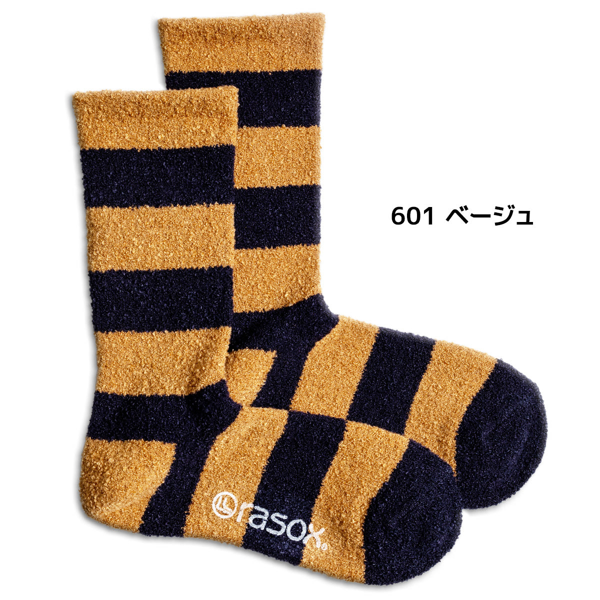 rasox ラソックス クルーソックス 靴下 ソフトタッチパネルボーダー