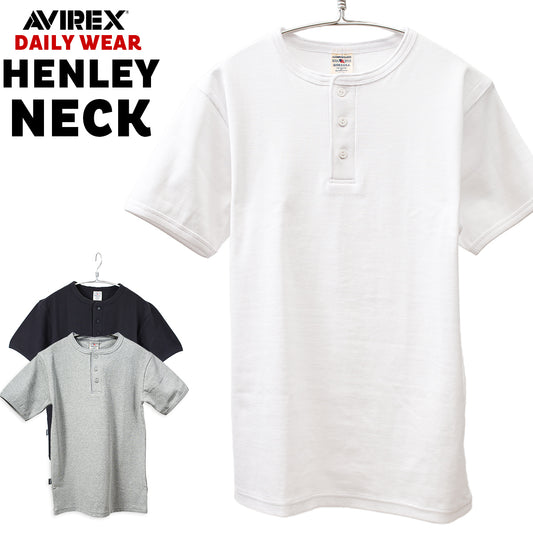AVIREX アヴィレックス ヘンリーネック Tシャツ DAILY S/S RIB HENLEY NECK T-SHIRT 半袖 無地 デイリー