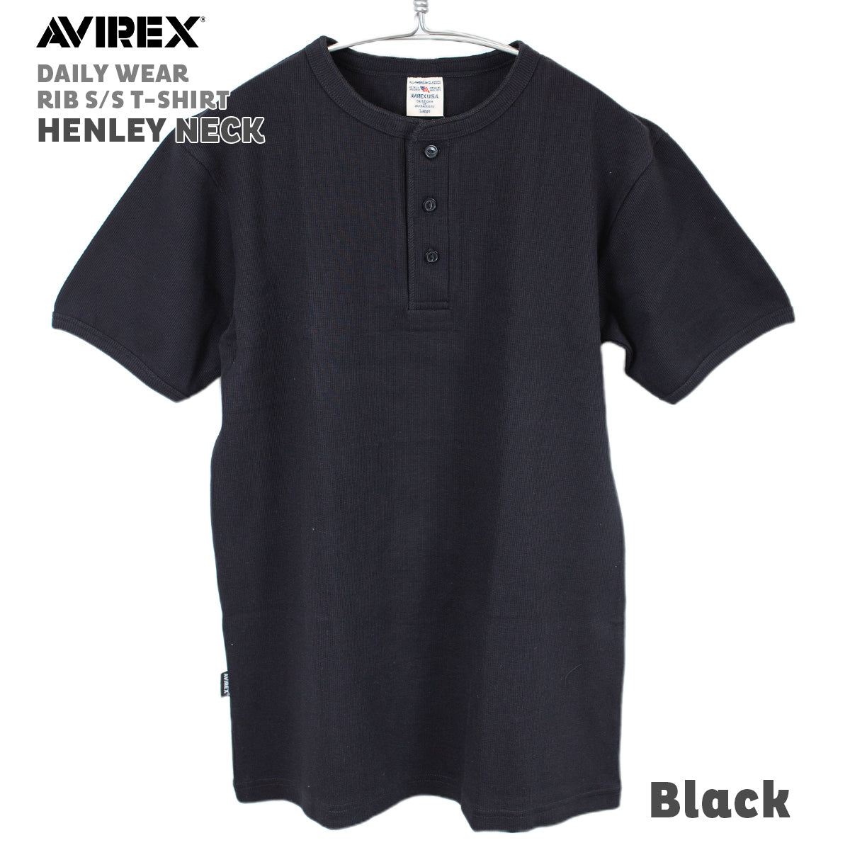 AVIREX アヴィレックス ヘンリーネック Tシャツ DAILY S/S RIB HENLEY NECK T-SHIRT 半袖 無地 デイリー