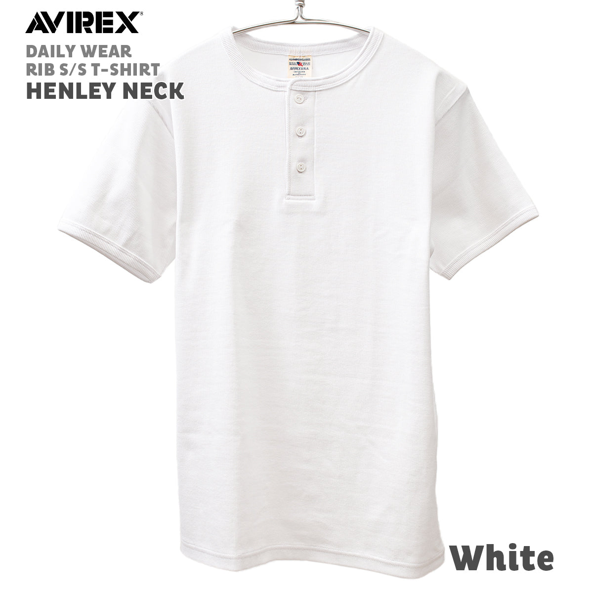 AVIREX アヴィレックス ヘンリーネック Tシャツ DAILY S/S RIB HENLEY NECK T-SHIRT 半袖 無地 デイリー