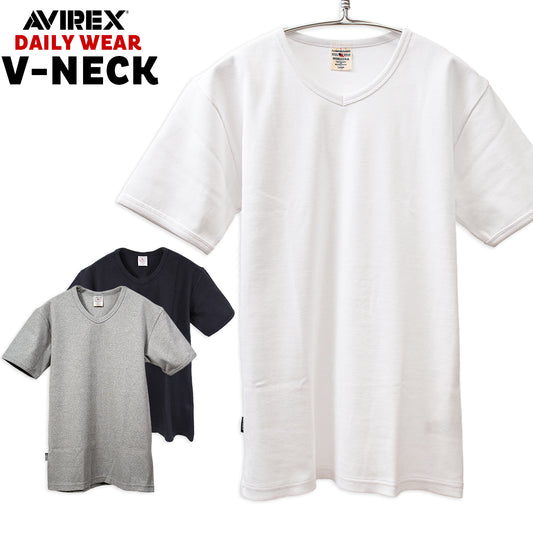 AVIREX アヴィレックス Vネック Tシャツ DAILY S/S RIB V NECK T-SHIRT 半袖 無地 デイリー