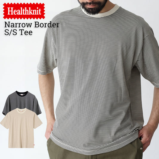 Healthknit ヘルスニット  抗菌 防臭 ボーダー 半袖Tシャツ Narrow Border Jersey Crewneck S/S 51013