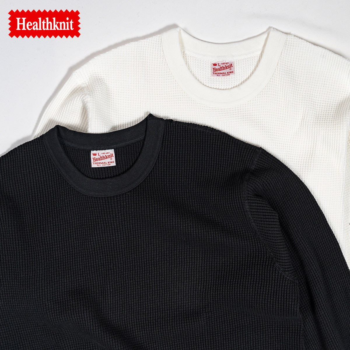 ヘルスニット クルーネック 長袖Tシャツ サーマル ワッフル Healthknit サーマルキング 52017