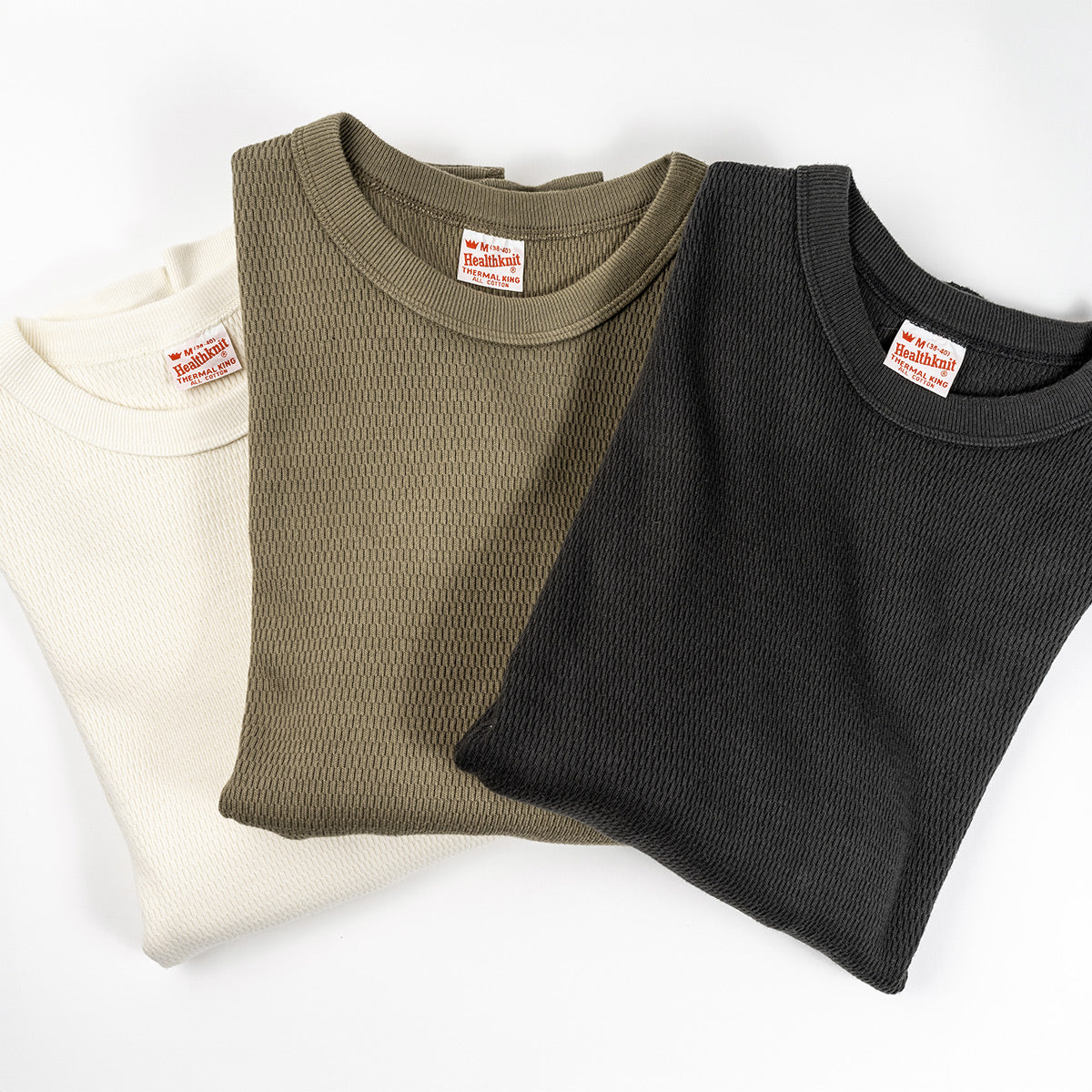 Healthknit ヘルスニット ワッフル サーマル Thermal King Raschel Honycomb Crewneck L/S #52023