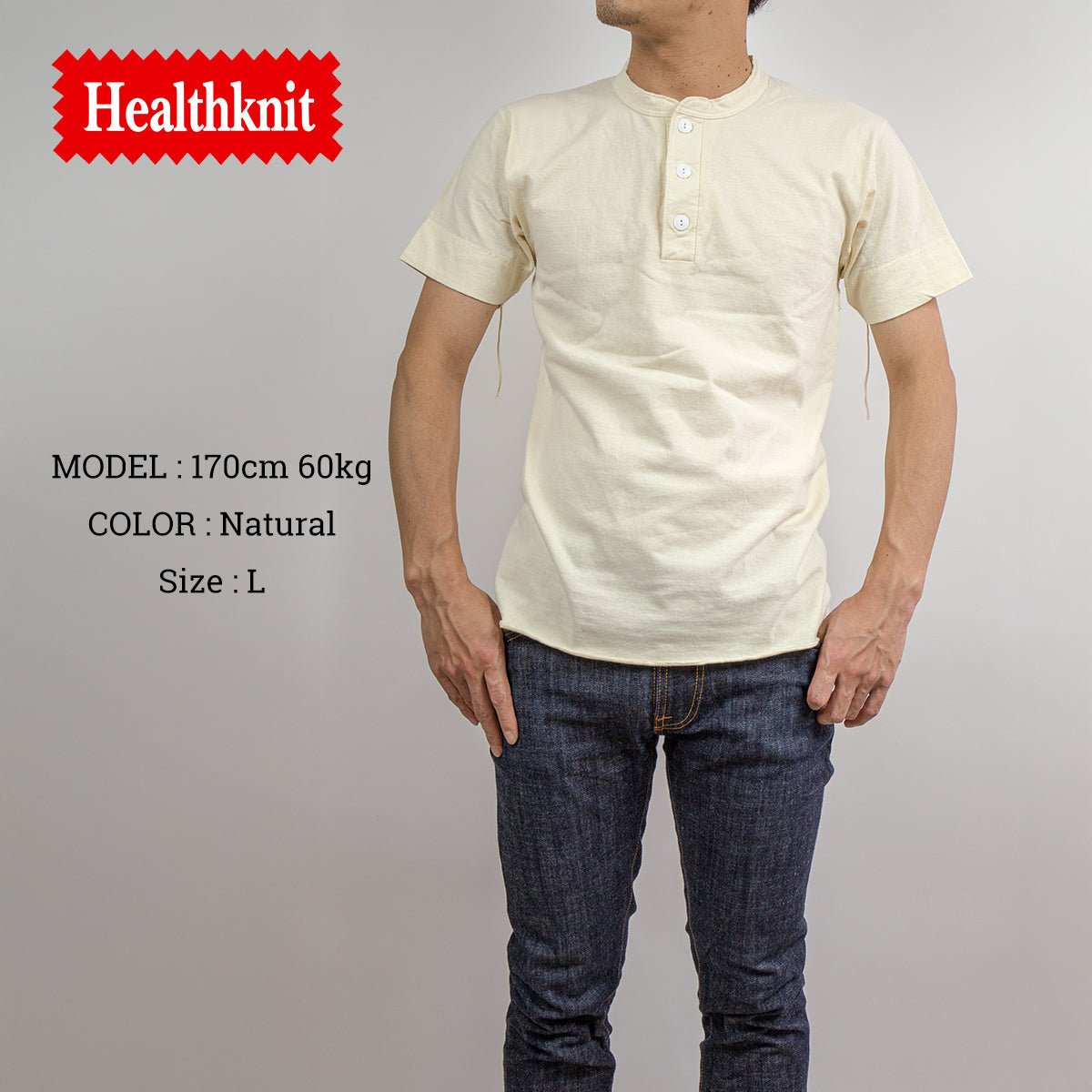 Healthknit ヘルスニット ヘンリーネック 半袖Tシャツ Henley Neck S/S Tee #906S