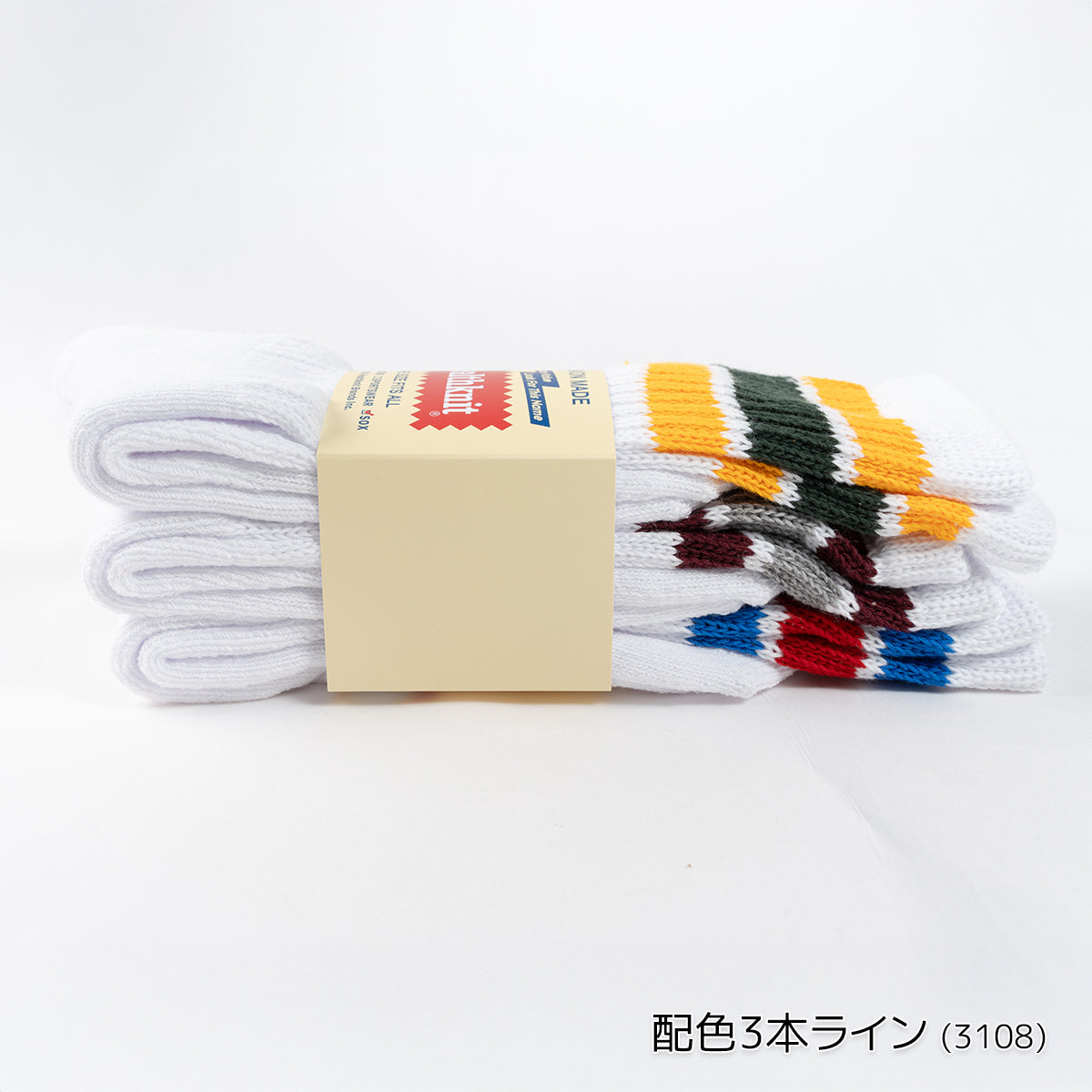Healthknit ヘルスニット 靴下 クルーソックス ライン入りソックス 3Pソックス
