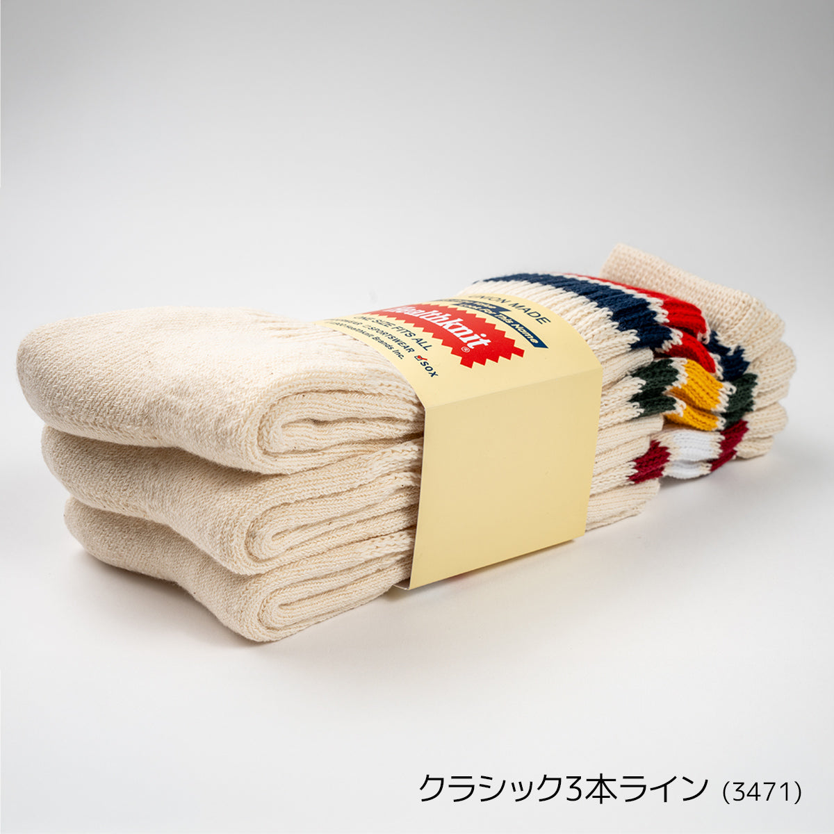 Healthknit ヘルスニット 靴下 クルーソックス ライン入りソックス 3Pソックス