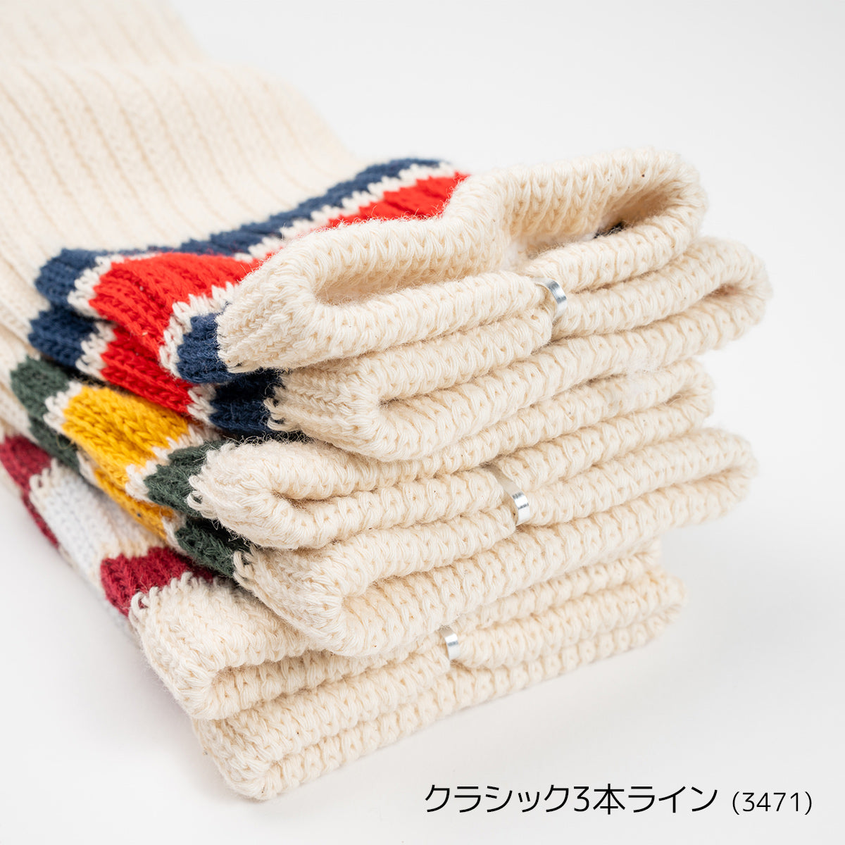 Healthknit ヘルスニット 靴下 クルーソックス ライン入りソックス 3Pソックス