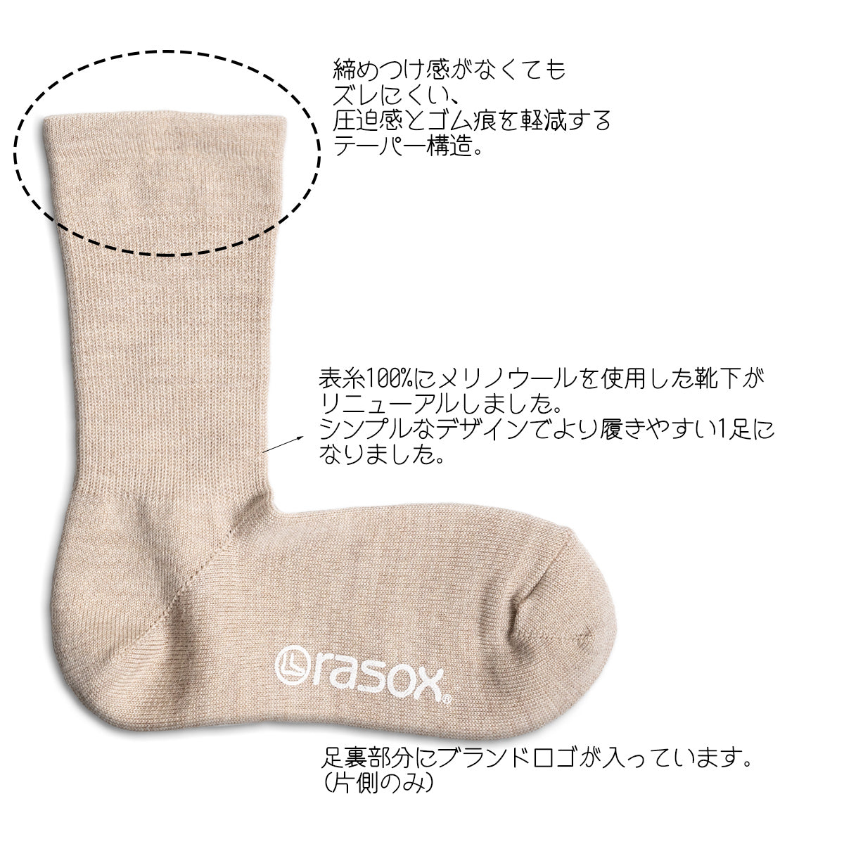 rasox/ラソックス/靴下/ウールソックス/クルーソックス/メリノベーシッククルー/詳細